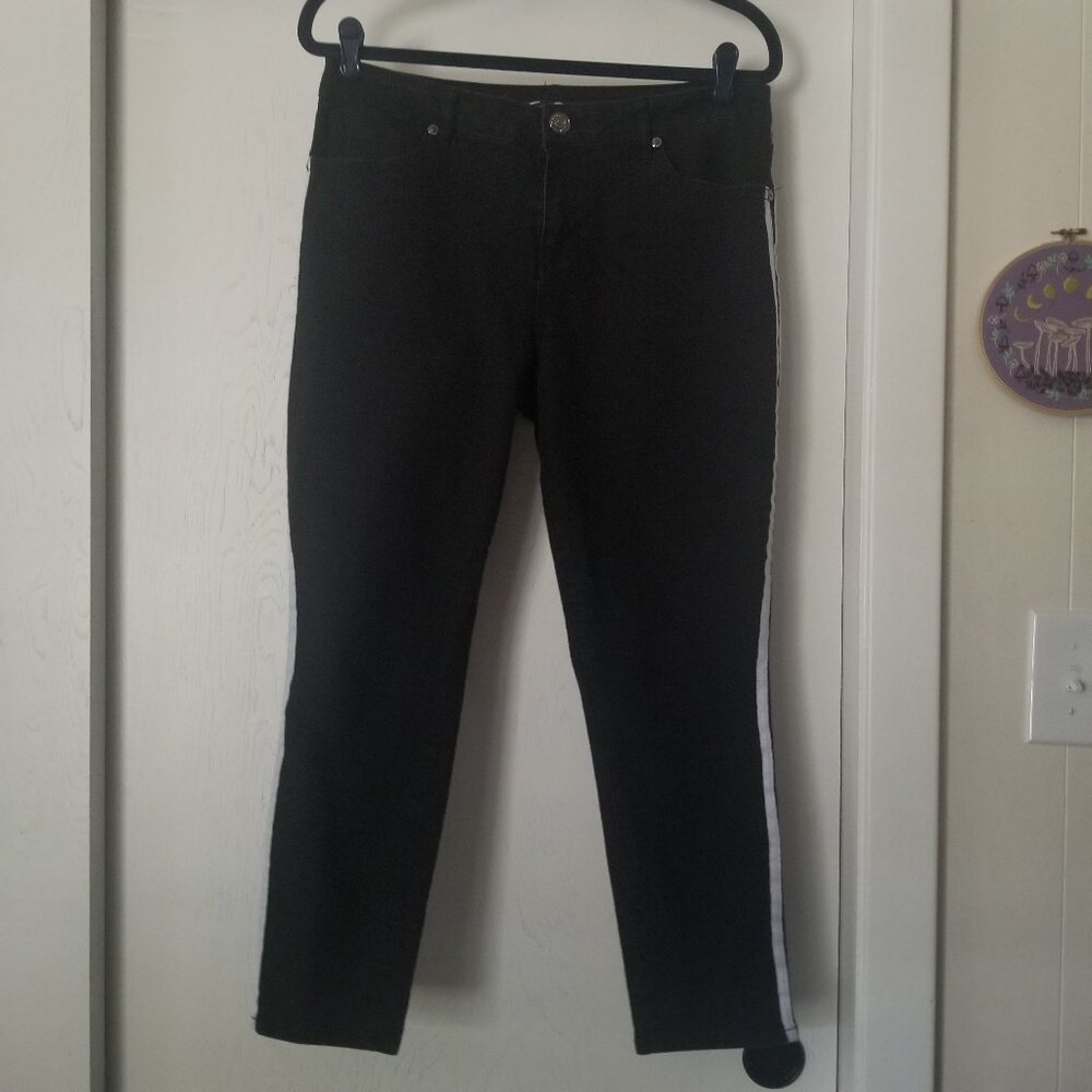 Seven7 Size 12 Black Ankle Skinny Jeans w/White Stripes 5-Pocket